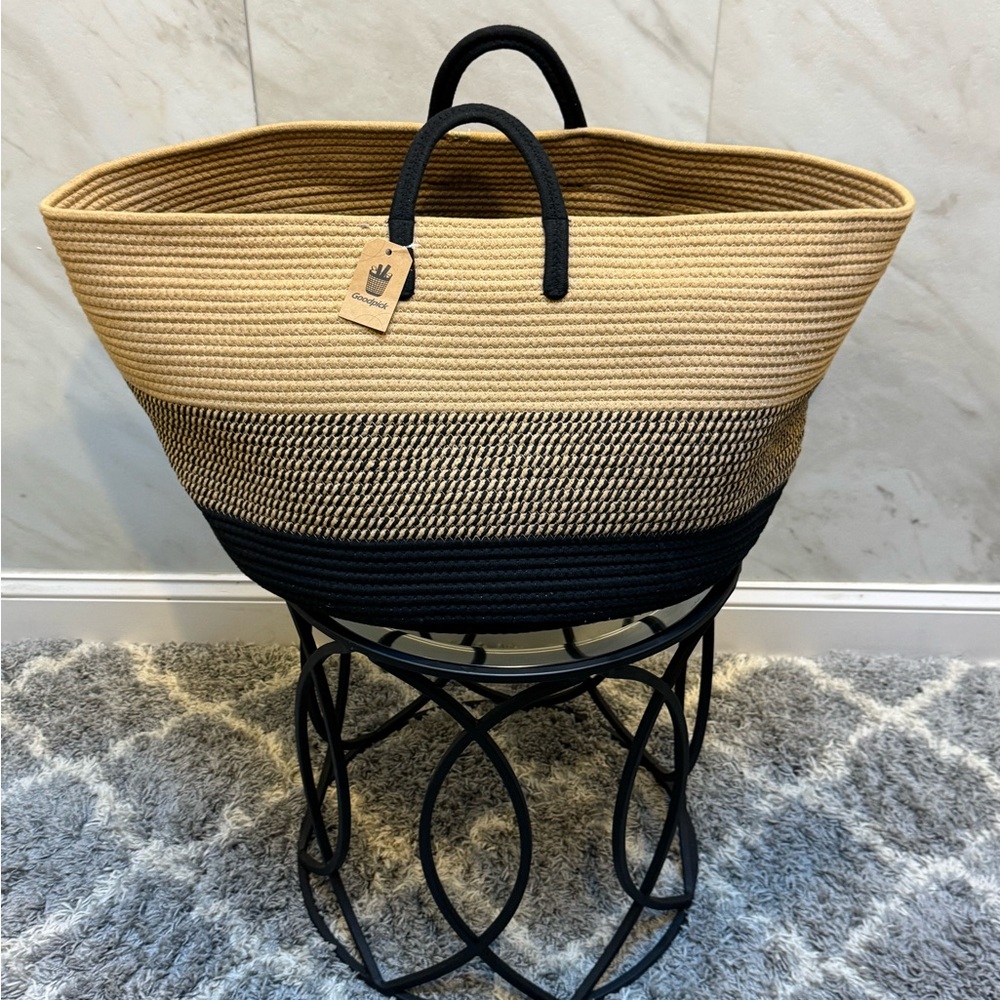 Large Woven Rope Basket for Pillows, Blankets Storage or a Casual Outing.